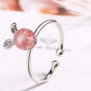 925 Sterling Silver Pink Gem Stone Adjustable Ring New in Gift Box